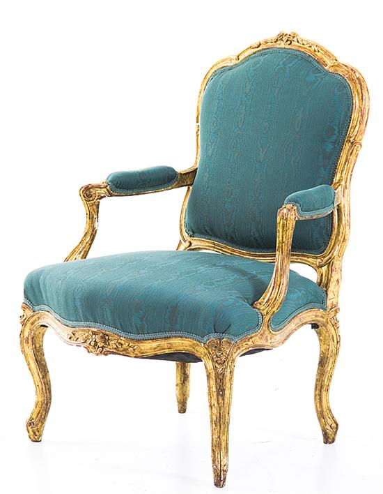 Louis XV style giltwood fauteuil