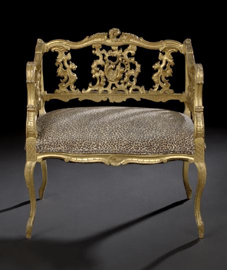 Louis XV-Style Giltwood Fauteuil de