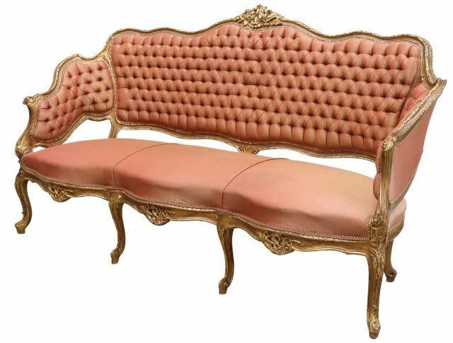 LOUIS XV STYLE GILTWOOD TUFTED