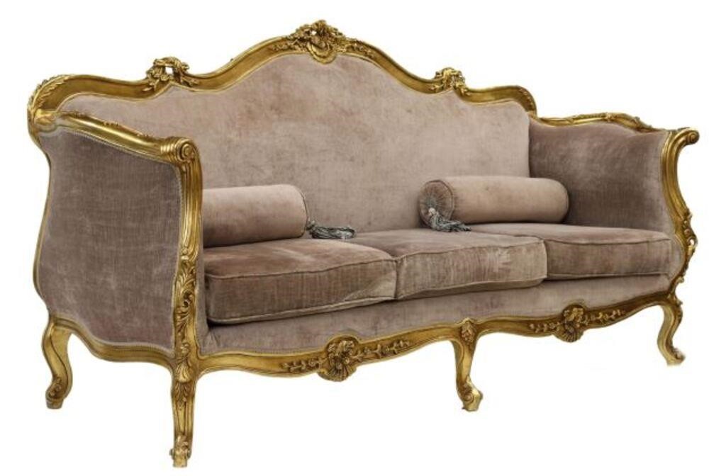 LOUIS XV STYLE GILTWOOD UPHOLSTERED