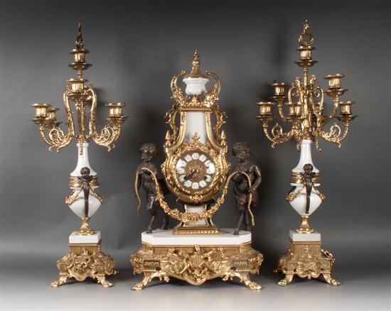 Louis XV style marble and porcelain