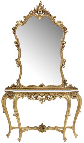 LOUIS XV STYLE MARBLE-TOP GILT