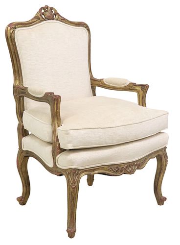 LOUIS XV STYLE UPHOLSTERED GILTWOOD