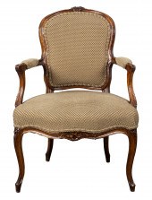 LOUIS XV STYLE WALNUT FAUTEUIL