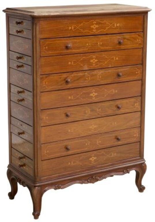 LOUIS XV STYLE WALNUT TALL CHEST OF