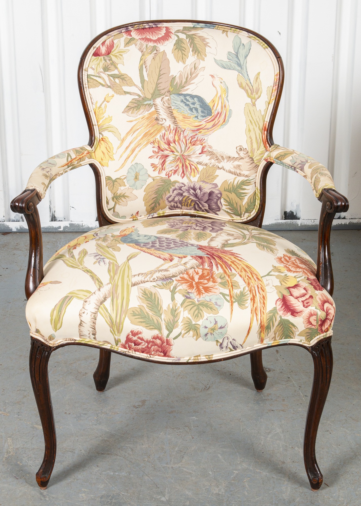 LOUIS XV UPHOLSTERED OAK FAUTEUIL