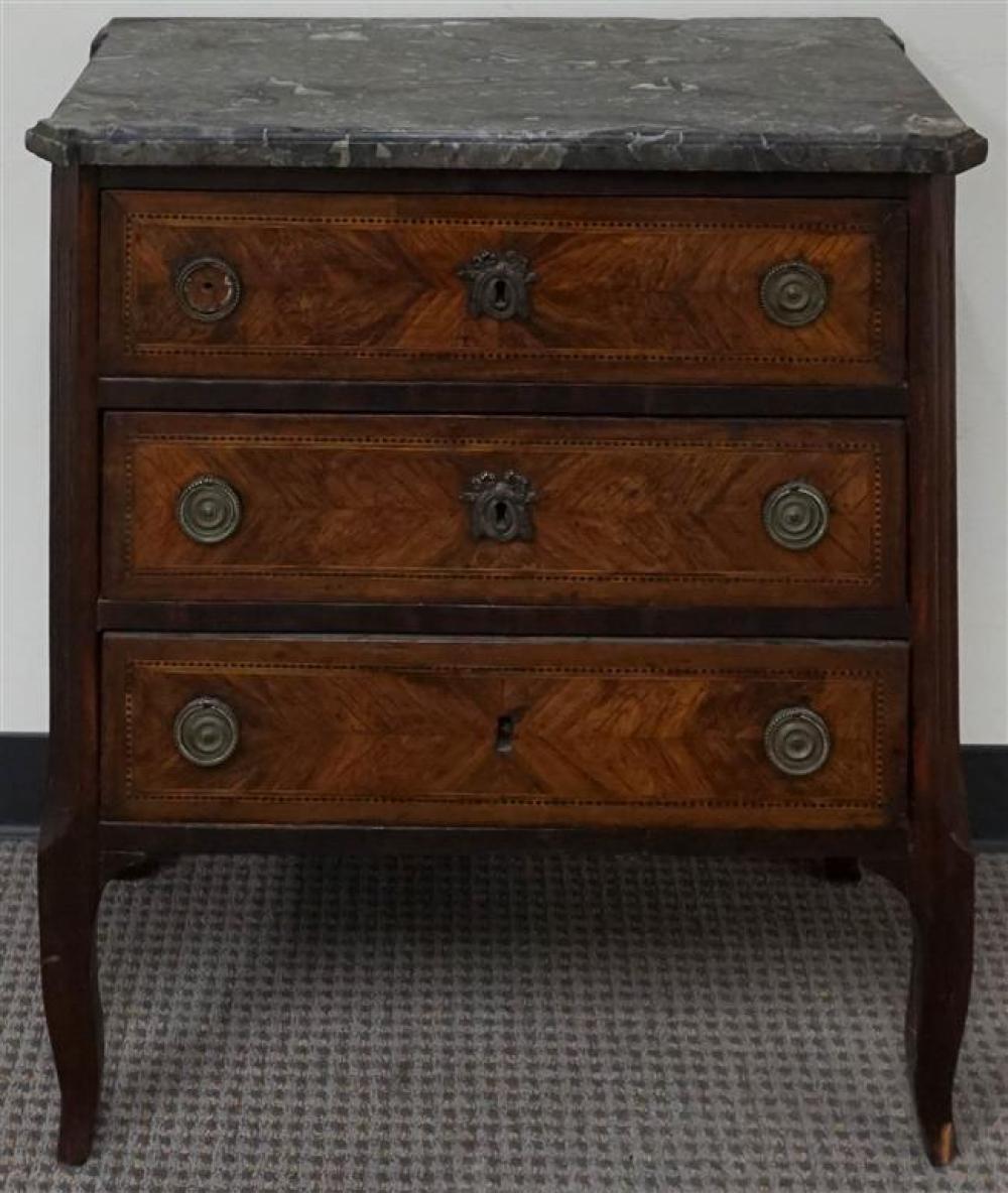 LOUIS XV-XVI STYLE INLAID AND BRASS