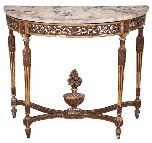 LOUIS XVI CARVED GILT AND MARBLE