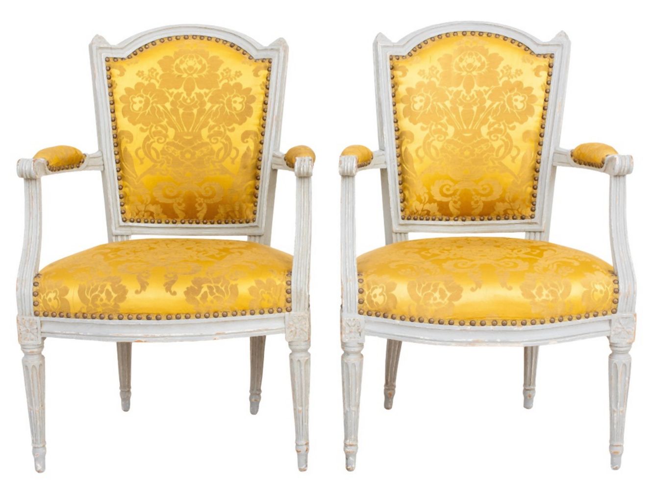 LOUIS XVI GRAY-PAINTED FAUTEUILS,