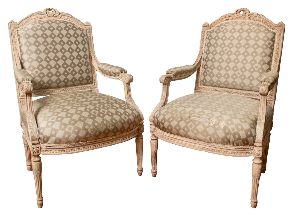 LOUIS XVI MANNER WOOD ARMCHAIRS,