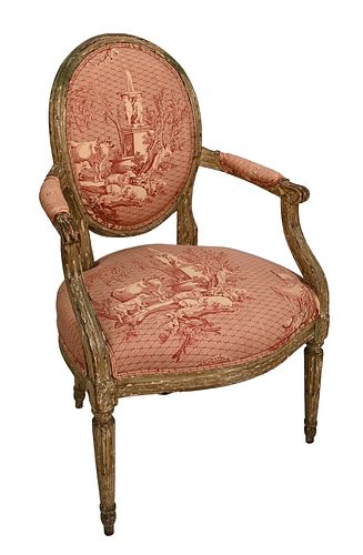 LOUIS XVI OPEN ARMCHAIR, IN OLD OFF