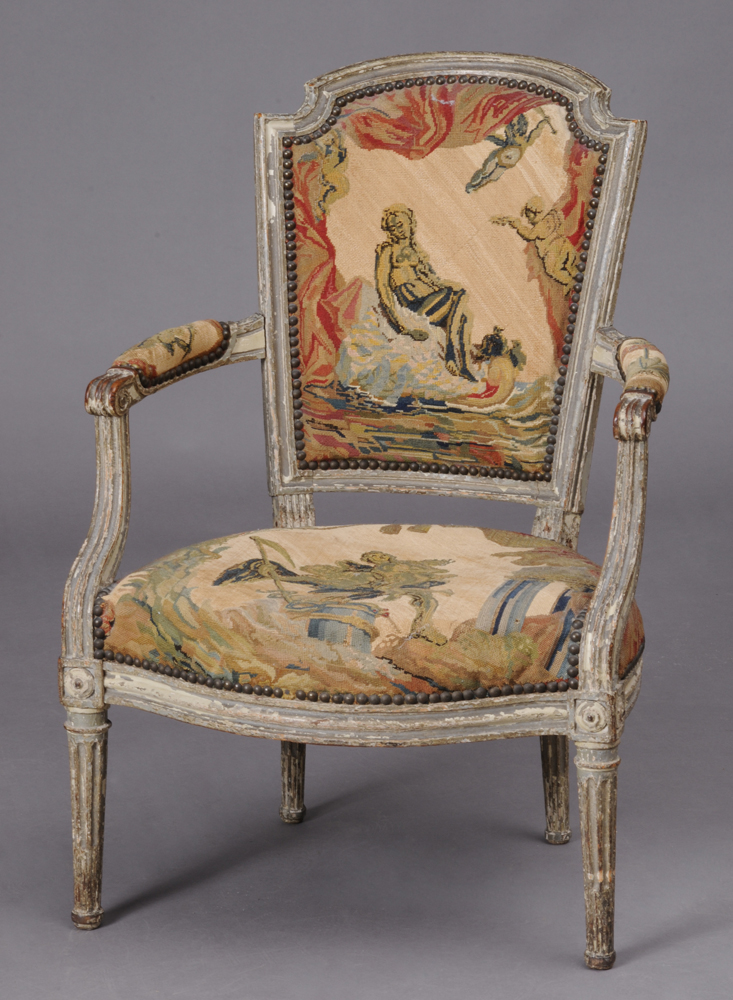 LOUIS XVI PAINTED FAUTEUIL EN