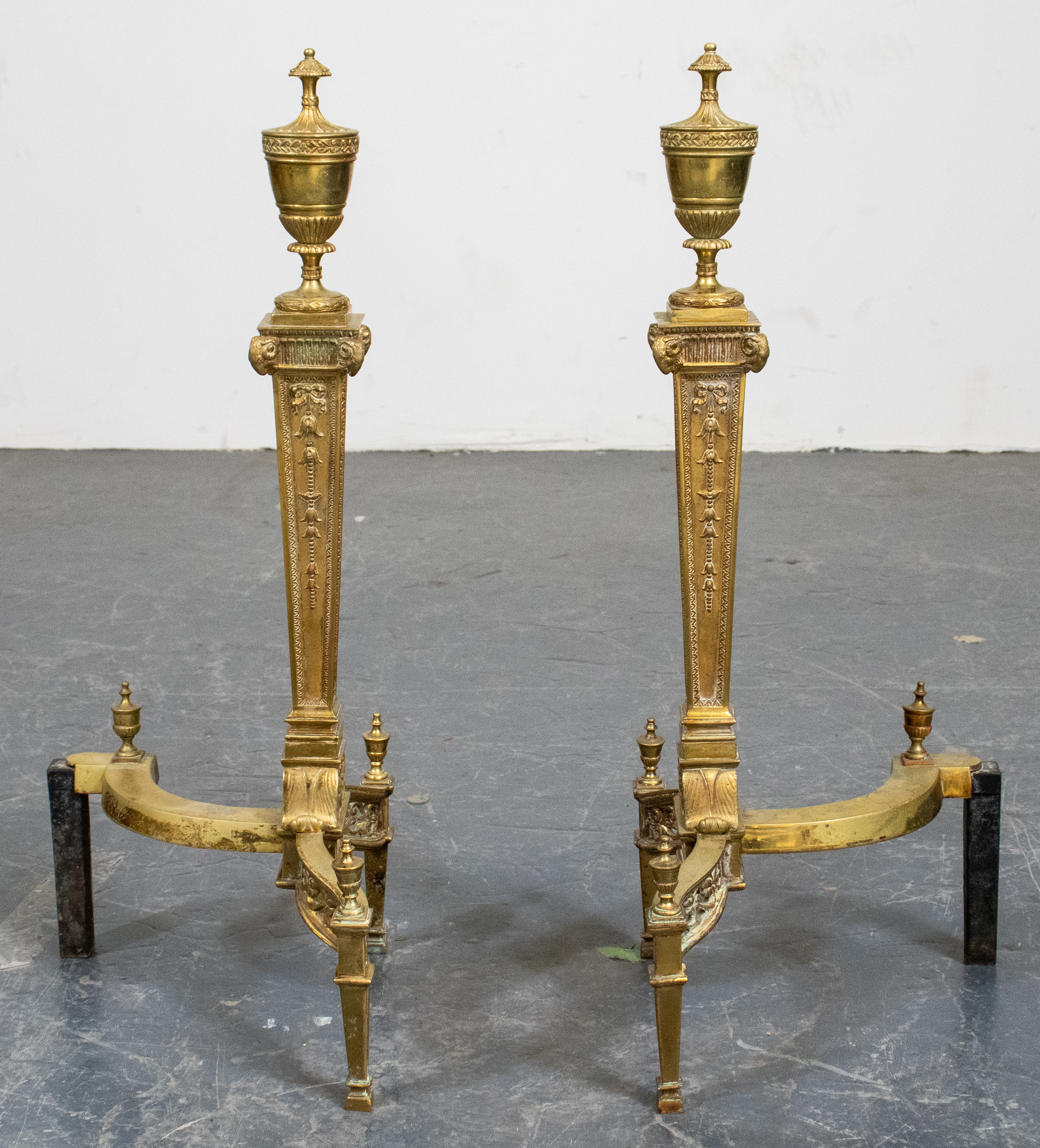 LOUIS XVI STYLE BRASS ANDIRONS,