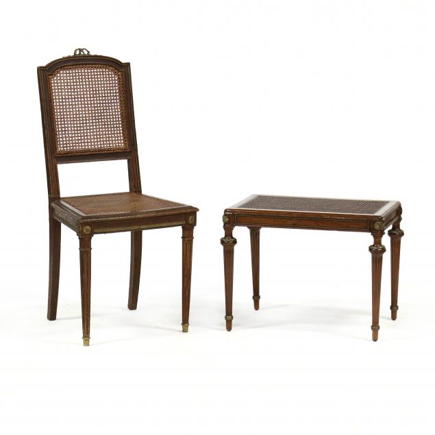 LOUIS XVI STYLE CANE SEAT CHAIR AND