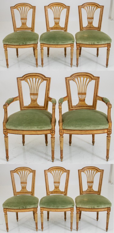 LOUIS XVI STYLE DINING CHAIRS, 8