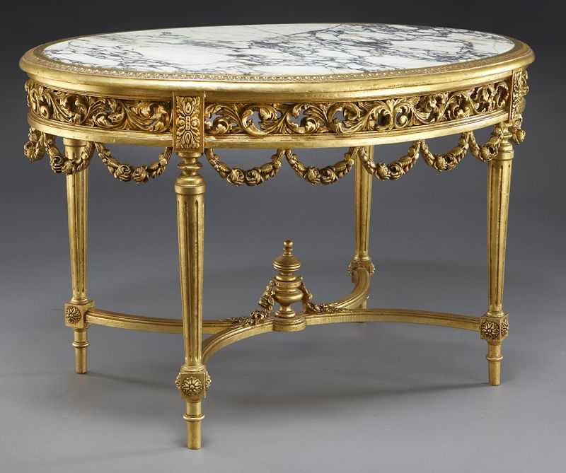 Louis XVI style gilt marble top