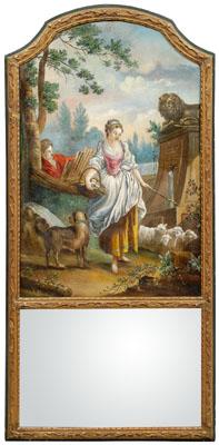Louis XVI style gilt trumeau, oil