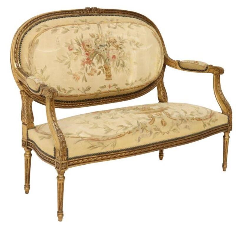 LOUIS XVI STYLE GILTWOOD & TAPESTRY