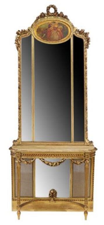 LOUIS XVI STYLE GILTWOOD MIRRORED