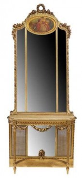 LOUIS XVI STYLE GILTWOOD MIRRO