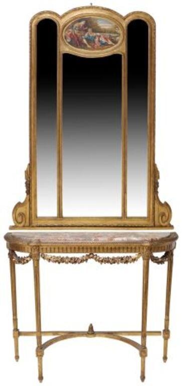 LOUIS XVI STYLE GILTWOOD MIRRORED