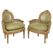 LOUIS XVI STYLE GREEN LEATHER