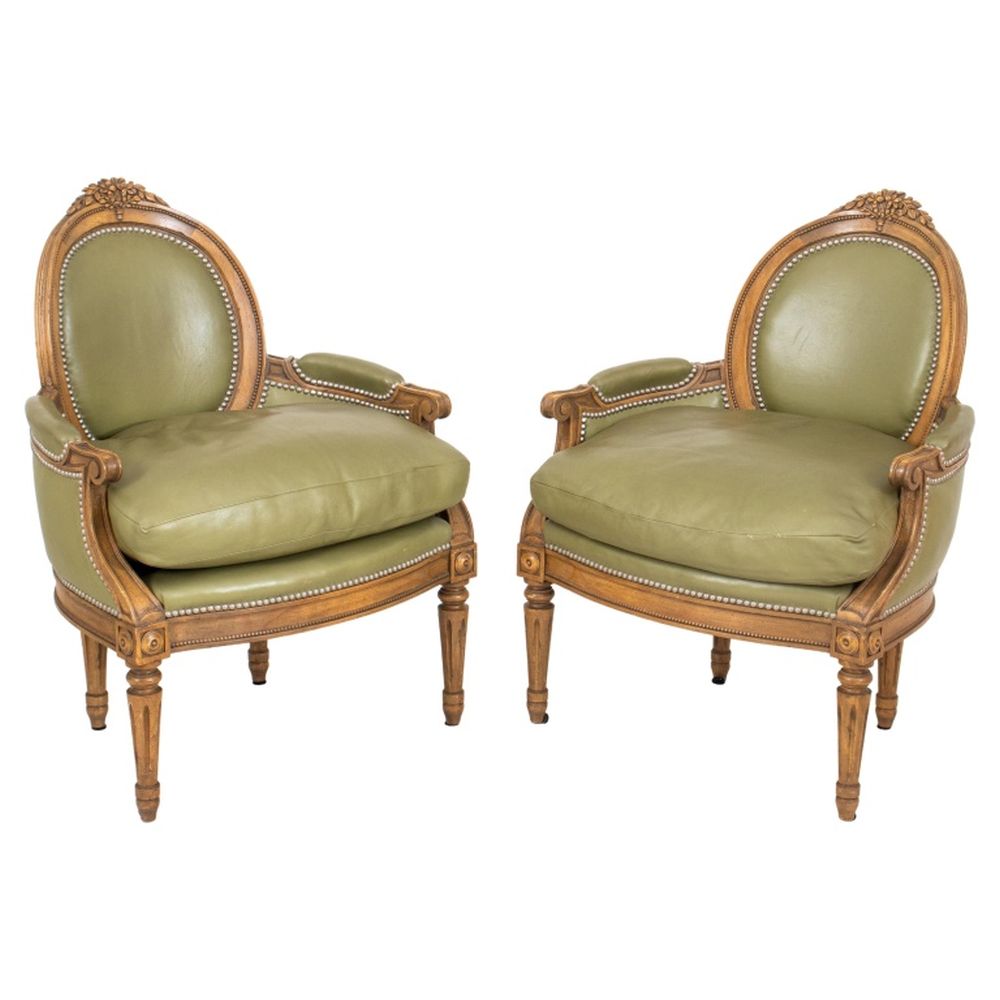 LOUIS XVI STYLE GREEN LEATHER