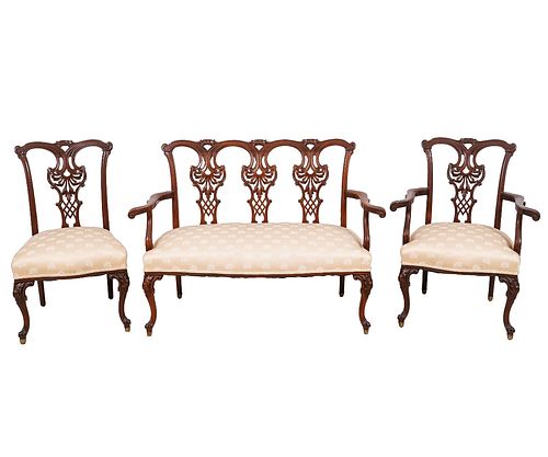 LOUIS XVI STYLE MAHOGANY SETTEE AND