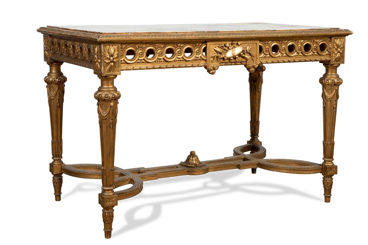 LOUIS XVI STYLE MARBLE TOP GILTWOOD
