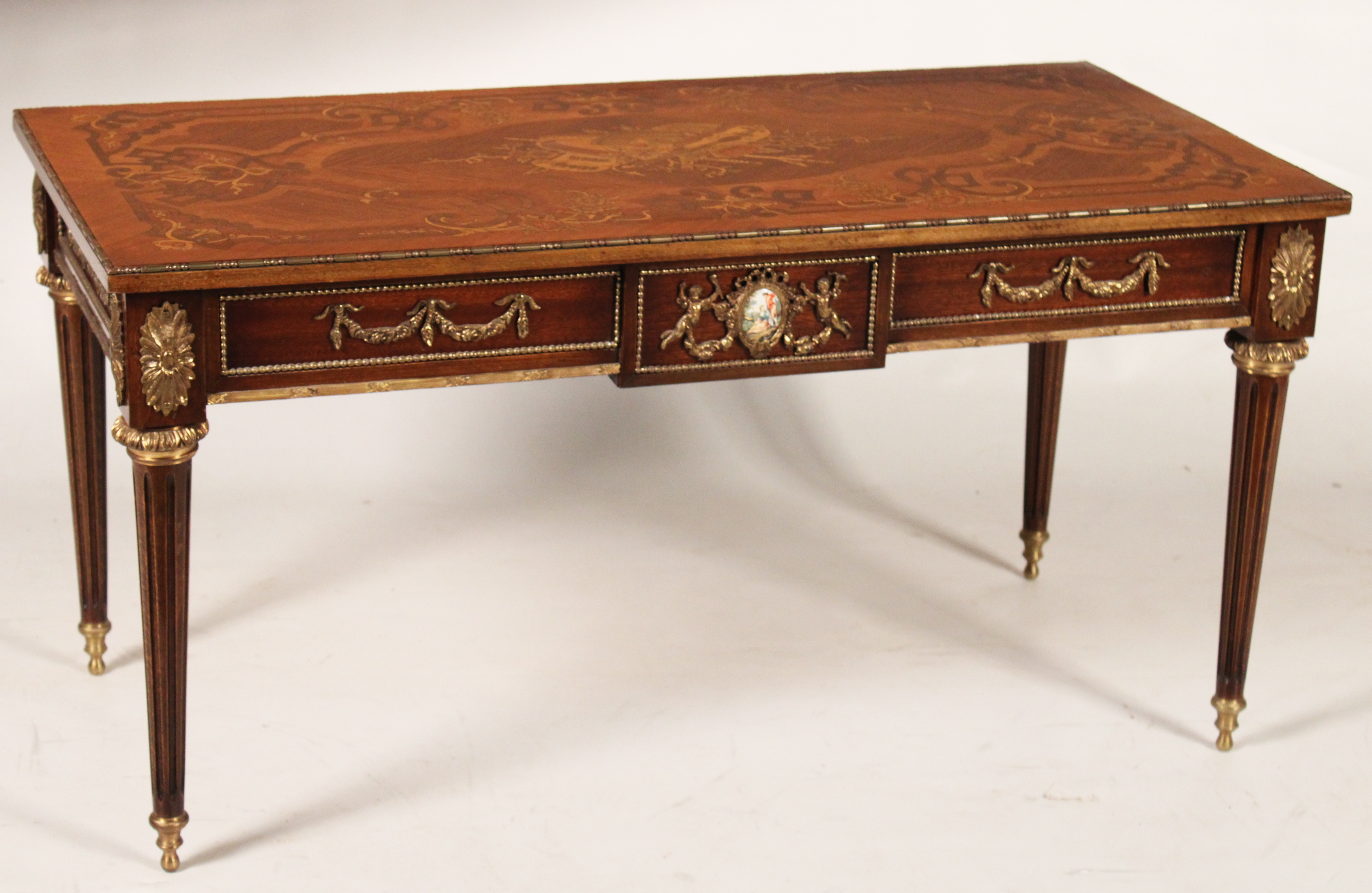 LOUIS XVI STYLE MARQUETRY BRONZE