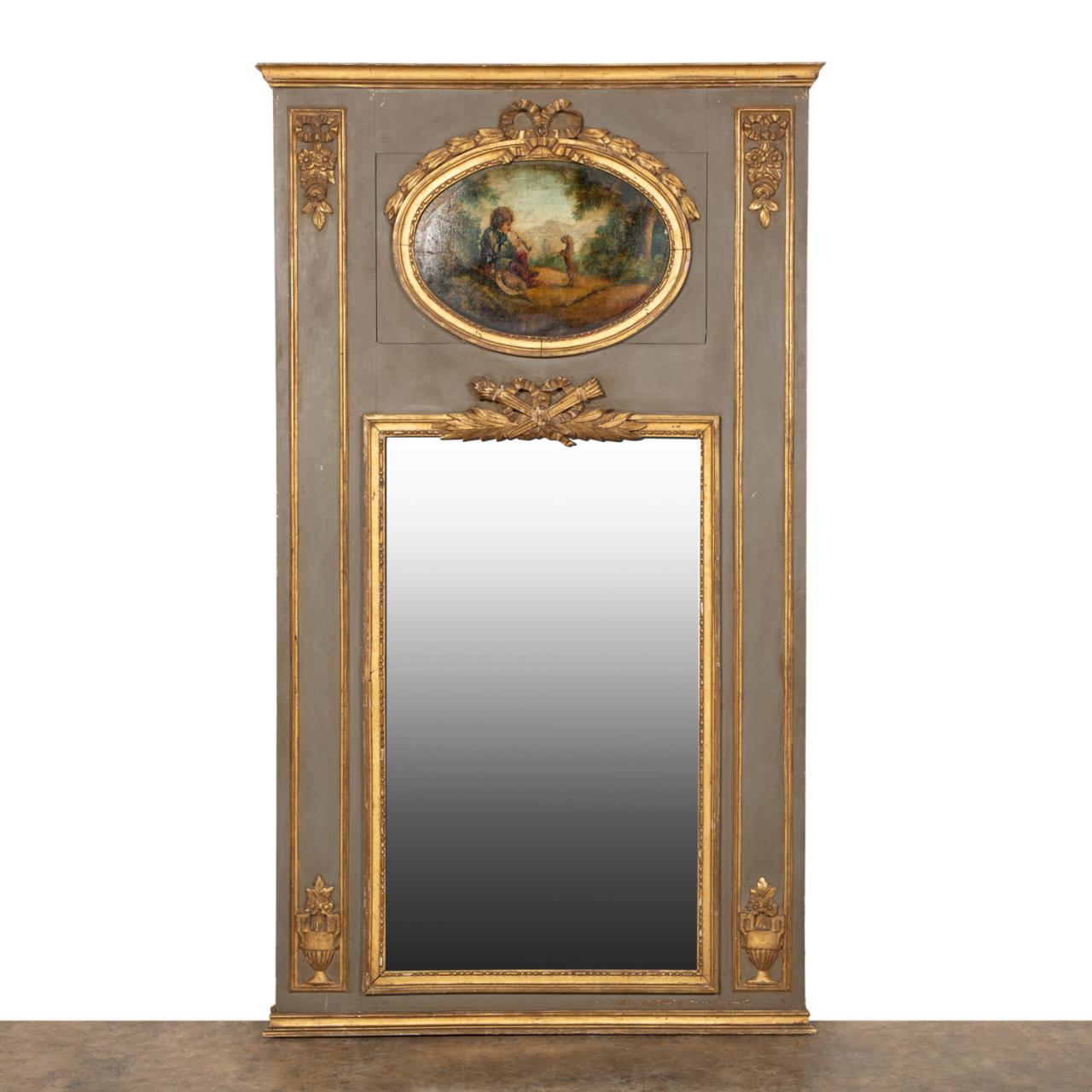 LOUIS XVI STYLE TRUMEAU MIRROR WITH