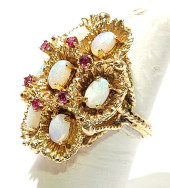 LRG 14K YELLOW GOLD OPAL & RUB