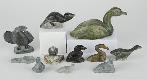 LRG GRP: 10 STONE INUIT CARVINGS