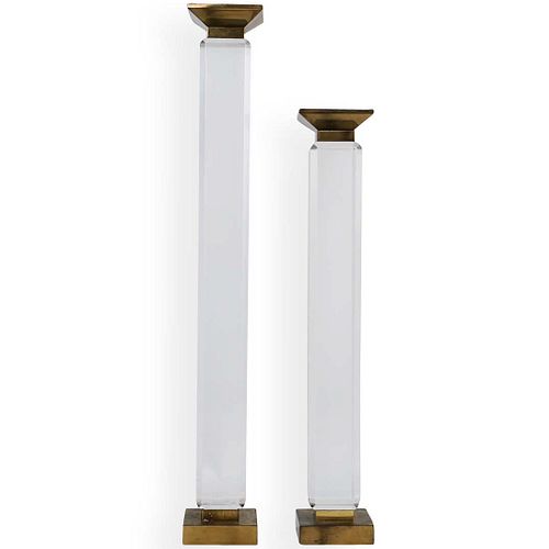 LUCITE AND BRONZE CANDLESTICK