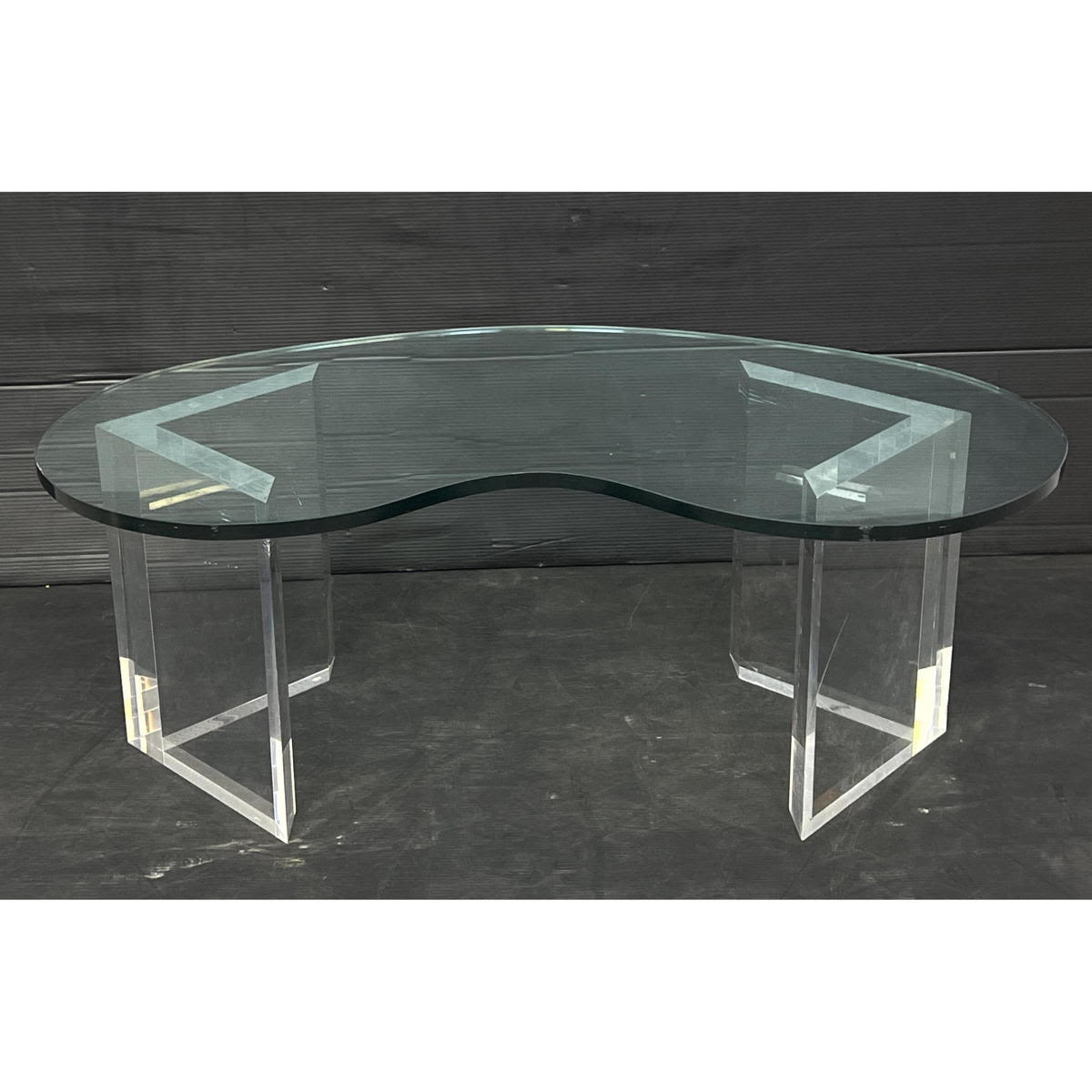 Lucite Base 3/4 Glass Amoeba Shaped