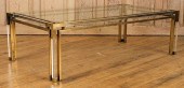 LUCITE BRASS COFFEE TABLE MANN