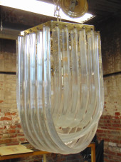 LUCITE CHANDELIER, BRASS FRAME