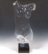 LUCITE NUDE FEMALE TORSO SCULP