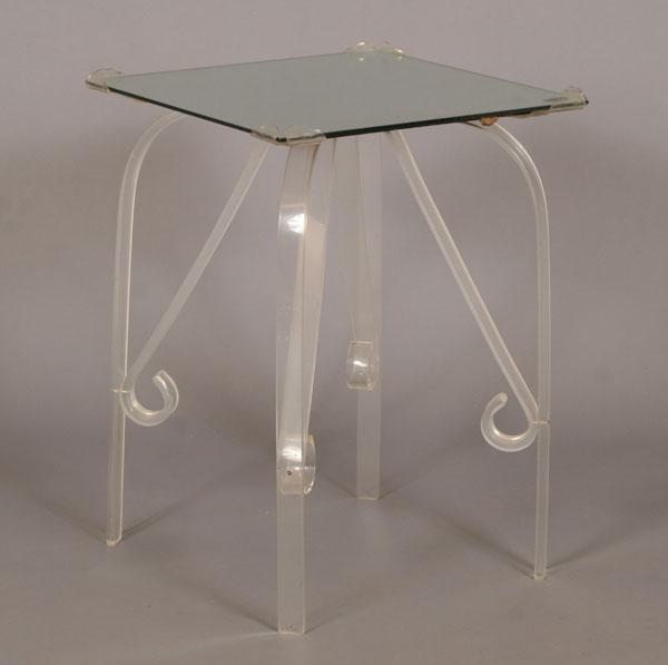 Lucite side table mirror top.
