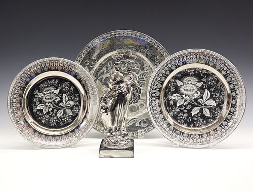 LUSTRE FIGURE AND 3 PLATESA 19th