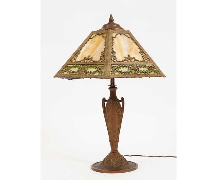 Lyre form slag glass shade and