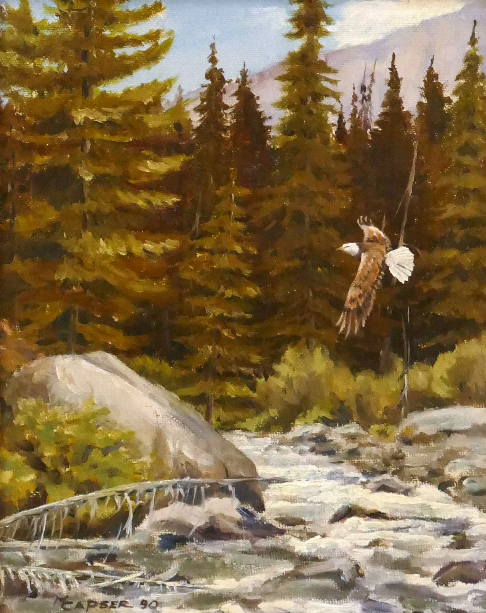 M. Capser Bald Eagle Over Stream