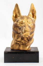 M LEDUCQ DOG HEAD GILT PATINAT