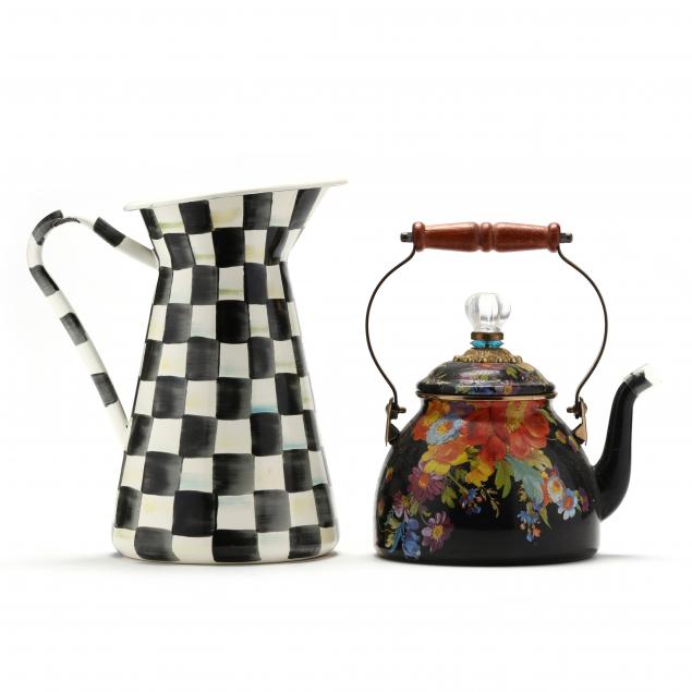 MACKENZIE CHILDS, ENAMEL TEA KETTLE
