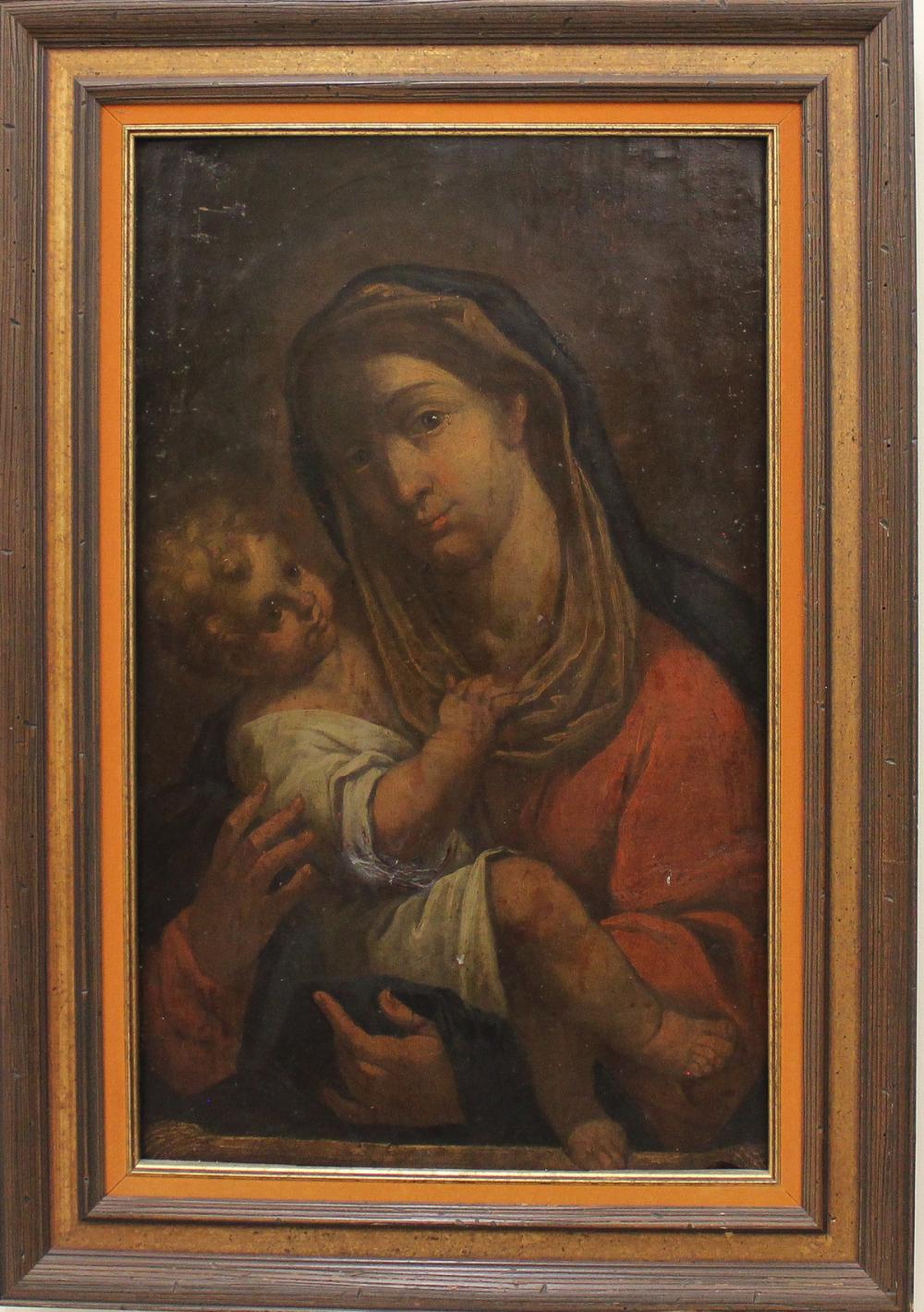 MADONNA AND CHILD, OIL ON WOOD