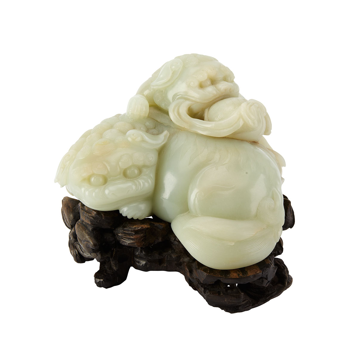 Magnificent White Jade Lion Group