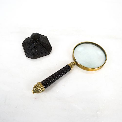 MAGNIFYING GLASS AND BRONZE