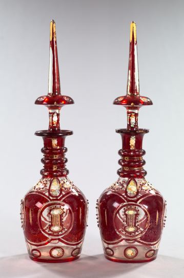 Magnum Pair of Bohemian Blown, Cut,
