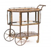 MAHOGANY AND BRASS DRINKS CART