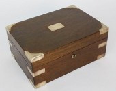MAHOGANY AND BRASS STRAPPED HU